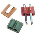 Portable Handmade Leather Pen Holder Double Slot with Metal Clip Pencil Organizer Durable Anti-lost Pen Sleeve Travel. 