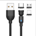 Data Cable | Rotating Magnetic Charging Cable 3 in 1 USB | 2 Meter Magnetic Charger Cable | 3A Fast Charge. 