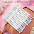Sojhoop 12 Pcs/Set Japanese Stationery Mild Liner Double Headed Fluorescent Pen Fluorescent Marker Pen Highlighter Pen Color Mark Pen Cute. 