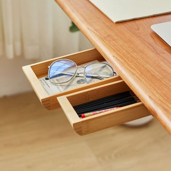 Invisible%20Pull%20Type%20Natural%20Bamboo/Walnut%20Under%20Desk%20Adhesive%20Wooden%20Storage%20Drawer%20Hidden%20Drawer%20Home%20Storage%20Stationery%20Container%20-%20Image%204