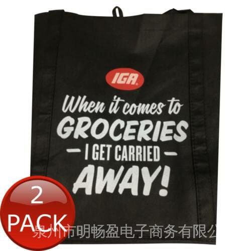 2 x Iga Large Reusable Bag Black Grocery Shopping Totes Storage Carry Handbags J6XP