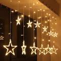 Stars Curtain String Lights, Window Curtain Fairy Lights With 8 Flashing Modes Decoration For Tihar Eid Diwali Christmas Birthday Deepawali. 