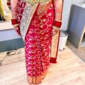Woven Banarasi Silk Blend Saree (Red). 