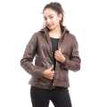 Front Zipped Faux Leather Inner Fleece Jacket For Women. 