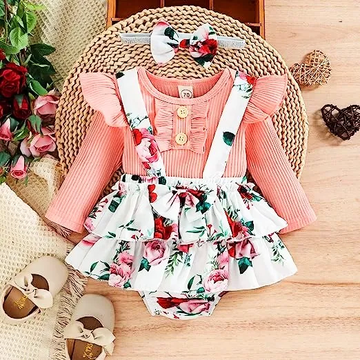 Baby Girl Clothes Infant Girls Long Sleeve Ribbed Romper Bodysuits