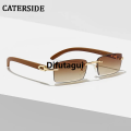 Difutagui New specials CATERSIDE New Punk Rimless Rectangle Sunglasses Men 2021 Fashion High Quality Vintage Trendy Small Frame Sun Glasses Frameless Eyewear UV400. 