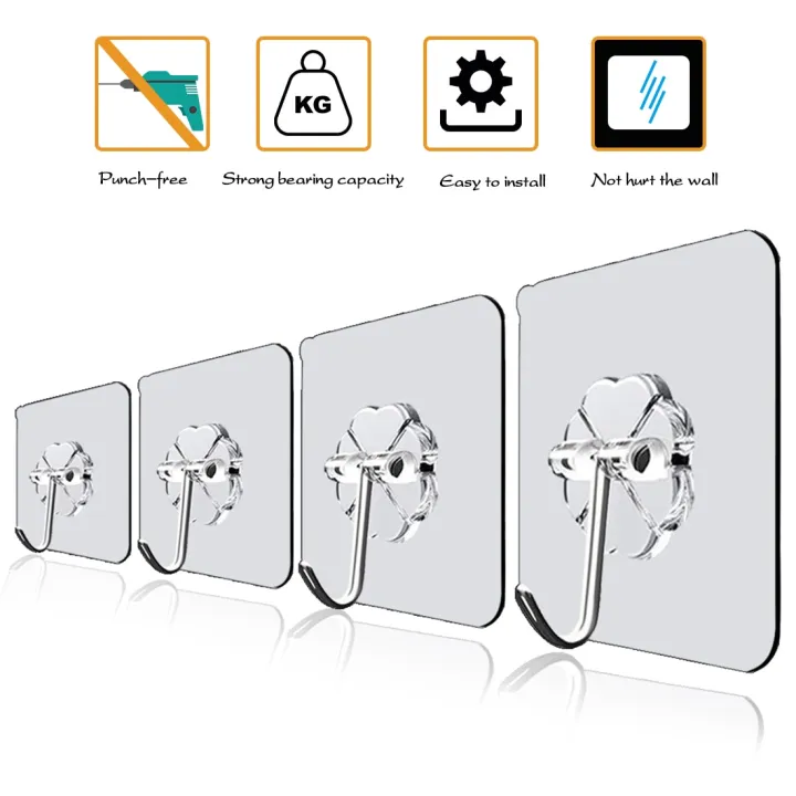6pcs%20Self%20Adhesive%20Hook%20Transparent%20Hooks%20for%20Kitchen%20Bathroom%20Door%20Ceiling%20Hanger%20%7C%20Home%20Office%20Wall%20Powerful%20Plastic%20Wall%20Hook%20%7C%20Hooks%20For%20Wall%20-%20Image%204
