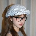 Casual Cotton and Linen Striped Berets Y2k Japanese Octagonal Hat British Cap Short Brim Painter Caps Daily. 