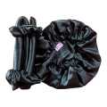 Double Layer Silk Reversible Bonnet With Adjustable And Silk Heatless Hair Curlers. 