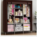 3 Layer Folding- Storage Wardrobe Model-88130 Portable Foldable Fabric Wardrobe Closet Storage Organizer For Clothes Rack Colour- Brown. 