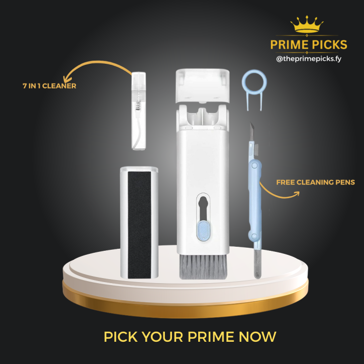 Prime Picks Premium Cleaner | 7 in 1 Cleaner Kit | Multi-Function Earbud Cleaning Pen | Soft Brush Corner Gap Duster Keycap Puller Laptop Screen Cleaner | Earbuds Cleaner | Keyboard Cleaner  | Cleaning Kit for AirPods, Keyboard, Laptop, Phone, Camera