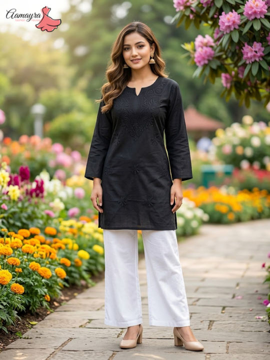Aamayra%20Fashion%20House%20Black%20Coloured%20Chikan%20Kari%20Printed%20Short%20Kurti%20For%20Women%20-%20Image%202