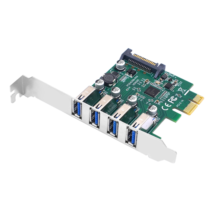 1 Piece PCIE 1X to USB3.2 Expansion Card PCI-E 4 Ports USB3.2 Adapter Multiplier PCI-E 1X 4X 16X Controller Add One Cards 5Gbps Green