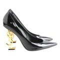 YSL-Inspired Statement High Heels – Luxe Black with Signature Logo Heel. 