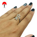 White/Silver Letter A Free Size Ring With White Stones For Women. 
