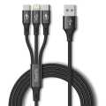 3 in 1 Multi USB Charging Data Cable for Car, Office, Traveling and Home - 1.2 Meter Long, 2.1 A Output, Charges 3 Phone at Same time. 
