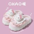 HelloKitty cotton slippers women's winter Sanrio Hello Kitty warm thick bottom fleece-lined non-slip indoor home use. 