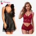 Fancyra Combo Set Of Stylish Babydoll Lingerie With G String Panty And Bra Panty Set Free Size Black And Maroon Color. 