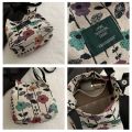Retro Nylon Shoulder Bag Flower Pattern Comfortable Bucket Bag Large Capacity Portable Tote Bag. 