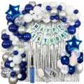 Birthday Decoration Items - Pack of 62, Blue Birthday Decoration Kit with Confetti Balloons. 