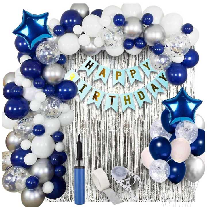 Birthday Decoration Items - Pack of 62, Blue Birthday Decoration Kit with Confetti Balloons
