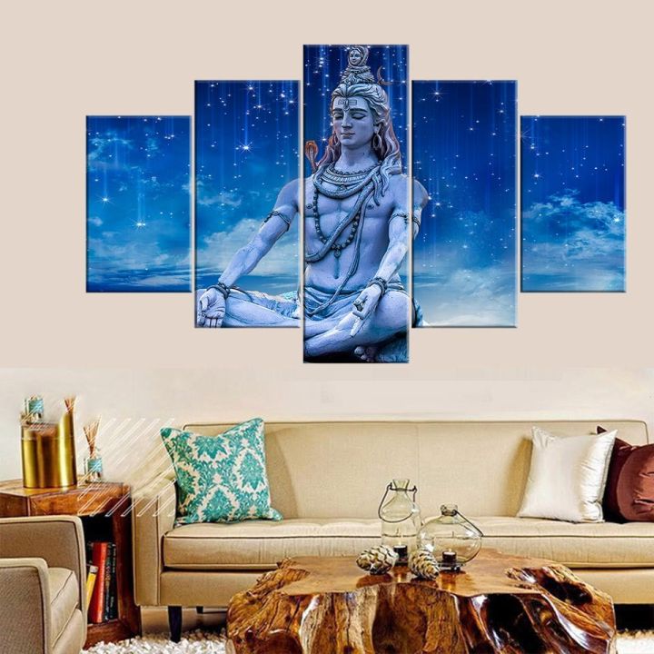 5 Piece Premium Quality HD Wall Art Picture Lord Shiva on Canvas for Living Room Decor Solid Wood Inner Frame