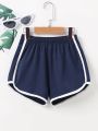 Girls Elastic Waist Contrast Binding Shorts. 