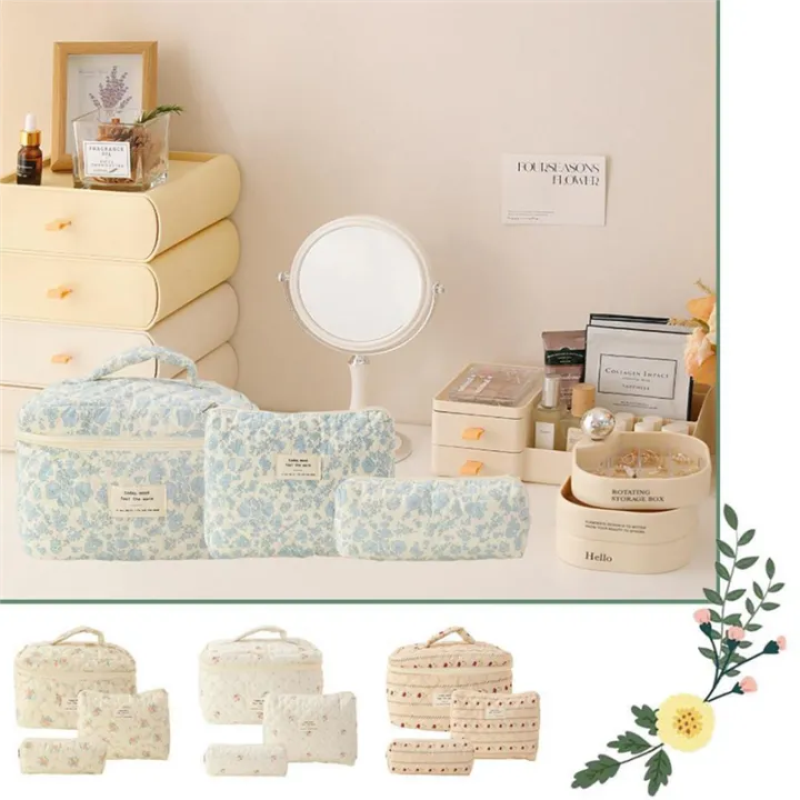 Makeup%20Cosmetic%20Bag%203%20Pcs%20Cotton%20Quilted%20Makeup%20Bag%20Aesthetic%20Floral%20Toiletry%20Bag%20for%20Women%20F%20-%20Image%205