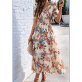Women'S Summer Wrap Maxi Dress Floral V Neck Short Sleeve Wedding Guest Party Casual Dress. 