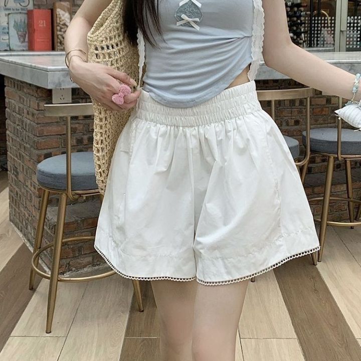Elastic%20Waist%20Lace%20Shorts%20for%20Women%20Summer%20New%20High%20Waist%20Slimming%20Wide%20Leg%20Pants%20Korean%20Style%20Casual%20Skirt%20Pants%20-%20Image%202