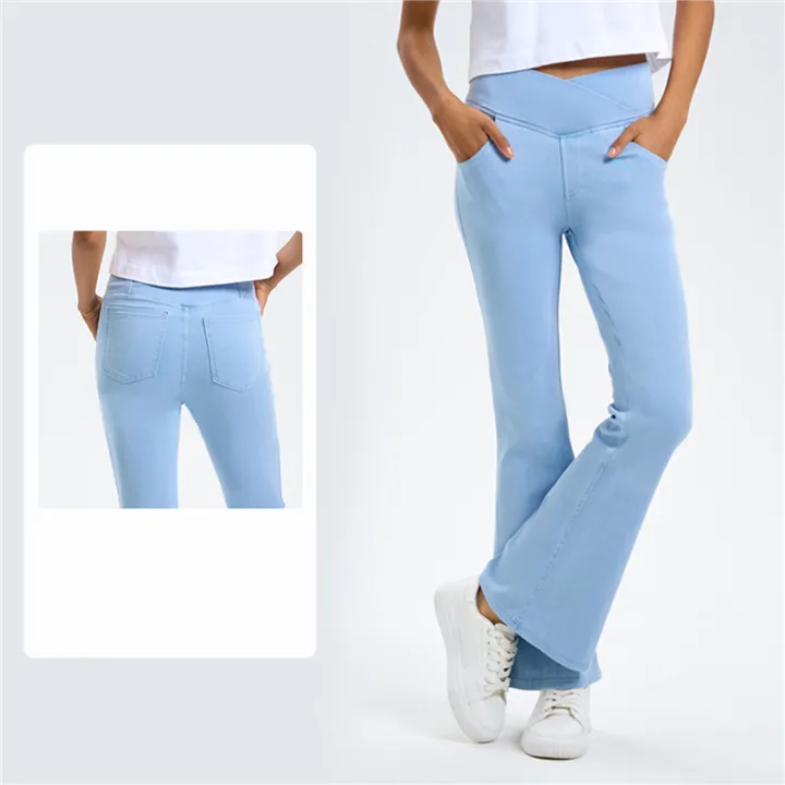 Women%20Crossover%20High%20Waisted%20Stretchy%20Bootcut%20Jeans%20Slim%20Fit%20Denim%20Yoga%20Leggings%20with%20Pockets%20Light%20Blue%20XXL%20-%20Image%204