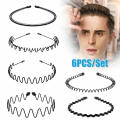 Unisex Metal headband Trendy Black 6pcs set Waved headband Men's/women's Wave style Spiral hairband for Sports Gym Outdoor activities Fashion accessory Hair styling. 