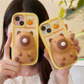 Cute Cartoon Capybara Squishies Phone Case For iPhone 15 13 14 12 11 Pro Max Blowing Bubble Lens Protection Soft Silicone Cover. 