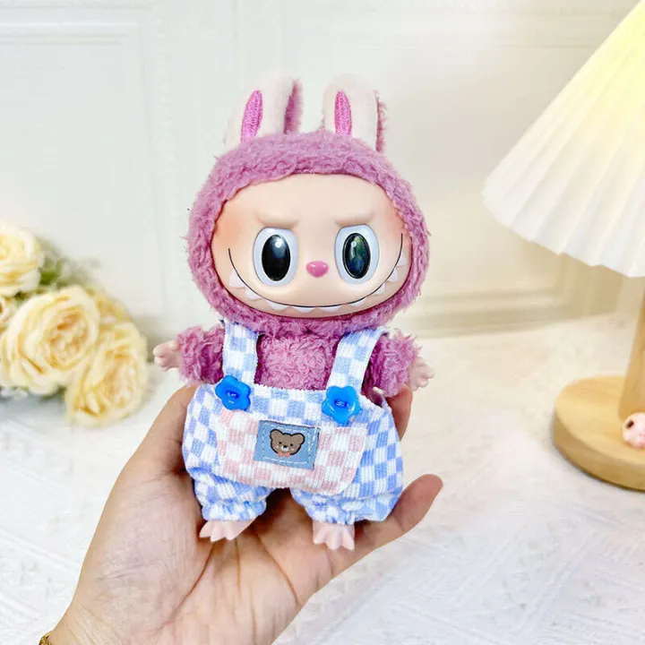 Clothing%20Only%5D%2017cm%20Blind%20Box%20Doll%20Keychain%20Labubu%20Plush%20Toy%20Clothes%20Pink%20and%20White%20Plaid%20Overalls%20Cute%20-%20Image%207