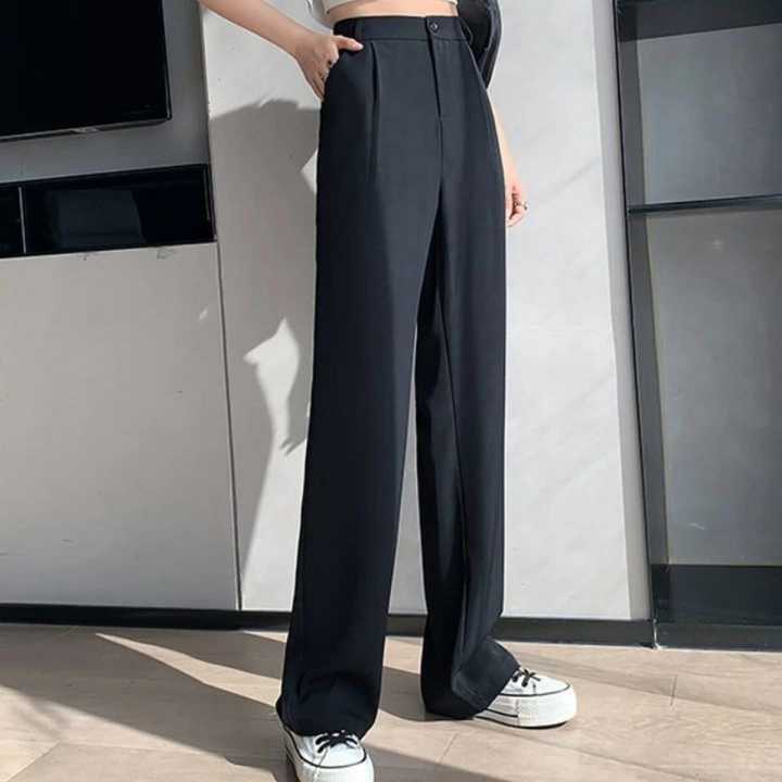 ZiHao Women's Formal Pants High Waist Straight Leg Solid Color Office Workwear