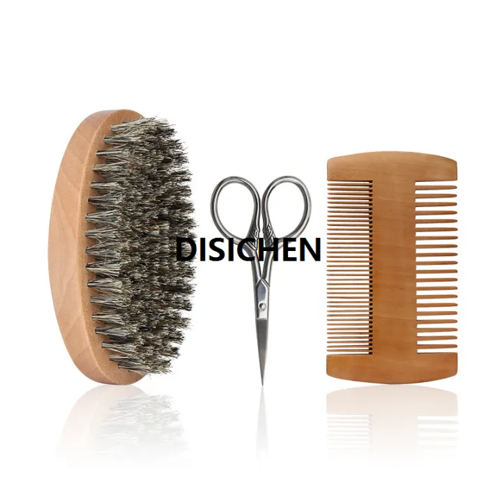 DISICHEN%204pcs/set%20Hair%20Dough%20Beard%20Brush%20Comb%20Scissors%20Set%20for%20Men%20Soft%20Boar%20Bristle%20Brush%20Bamboo%20Wide%20Tooth%20Comb%20Soften%20Your%20Beard%20Fashion%20-%20Image%205