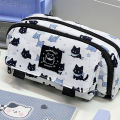 DUJU utensils storage student box office bag pencil case three-layer kawaii snow cat large capacity pencil case clip stationery school. 