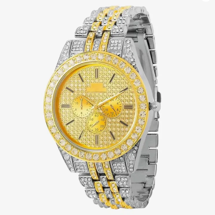 Stainless Steel Round Shape Chronograph Design Two Tone Color Quartz ...