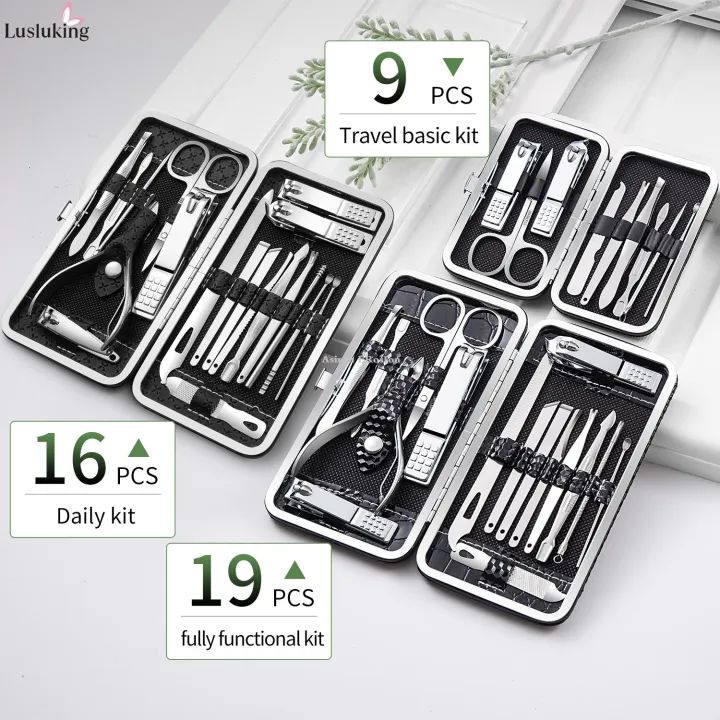 Asinrn%20ERosIon%209/16/19Pcs%20Manicure%20Set%20Black%20Stainless%20Steel%20Nail%20Clippers%20Cuticle%20Nipper%20Pedicure%20Professional%20Care%20Tool%20Cleaning%20Grooming%20Kit%20-%20Image%203