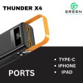Green Thunder X4 Powerbank |  30000mAh PD Fast Charging | Removable Attach Wire | Emergency Flash Light | 22.5W | 7 Output Ports | 2 Input Ports | Two Way PD Fast Charging | Digital Display | QC 3.0 | Lithium polymer Large Capacity Battery | Portable. 