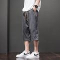 Casual pants men's 2025 summer thin ice silk sports cropped pants trendy brand loose casual shorts. 