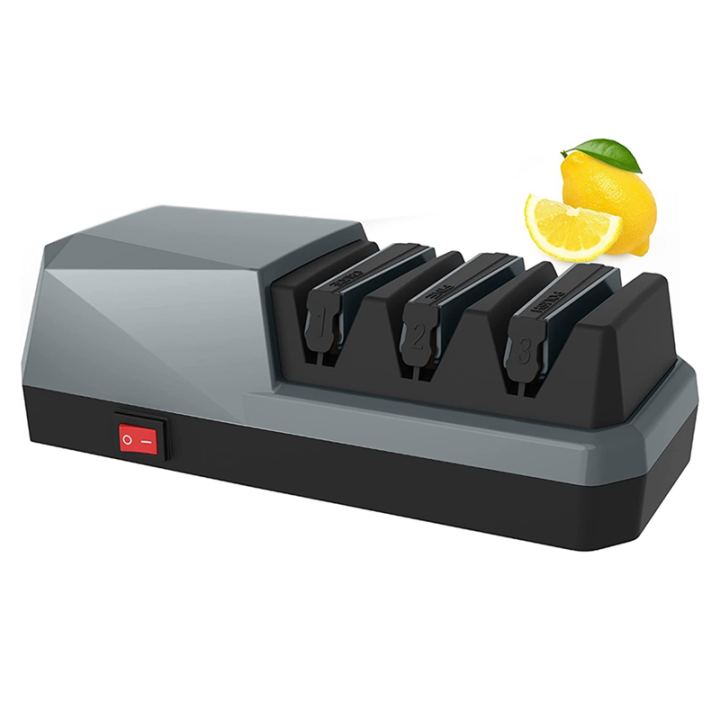 Electric Knife Sharpener- Knife Sharpeners, 3-Stage, Grey EU Plug