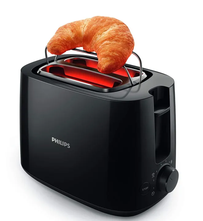 PHILIPS%20Daily%20Collection%20830W%202%20Slice%20Pop-Up%20Toaster%20with%20Integrated%20Bun%20Rack%20HD2582/00%20(White/Black)%20-%20Image%202