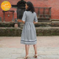 Creative Touch Grey Embroidered Flared A Line Cotton Dress For Women WDR5441. 