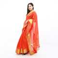 SOCH Orange Cotton Plain Golden Border Design Saree For Women. 