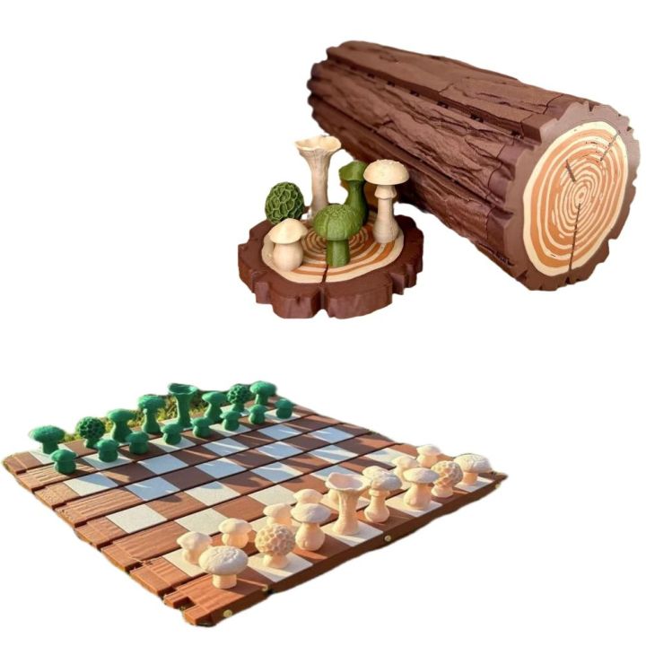 Tree Chess Set Creative Wooden Forest Chess Set Nature-themed Rollable Mushroom Chess ...