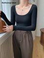 Ashunqiwen Profesional High Elastic Thread Cotton 2024 Autumn New Inner Wear Bottoming Shirt Women's Long Sleeve Tight T T-shirt Spicy Slimming Top. 