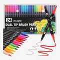 ProArt Dual Tip Brush Pen, Set Of 24 (Brush Tip & Fine liner Tip 0.4MM). 