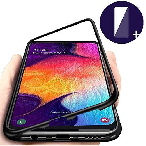 Samsung Galaxy A30 Case 360 Degree Full Cover Metal Frame Magnetic Tempered Glass Back Case - Silver