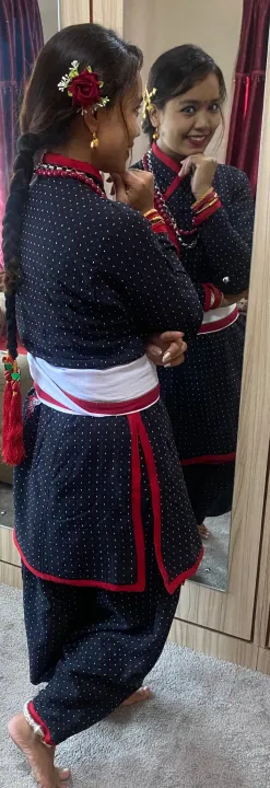 Ladies%20Newari%20Traditional%20Dress%20Set%20Dress%20With%20Janga%20Suruwal%20With%20Red%20Boarder%20Patuki%20-%20Image%203